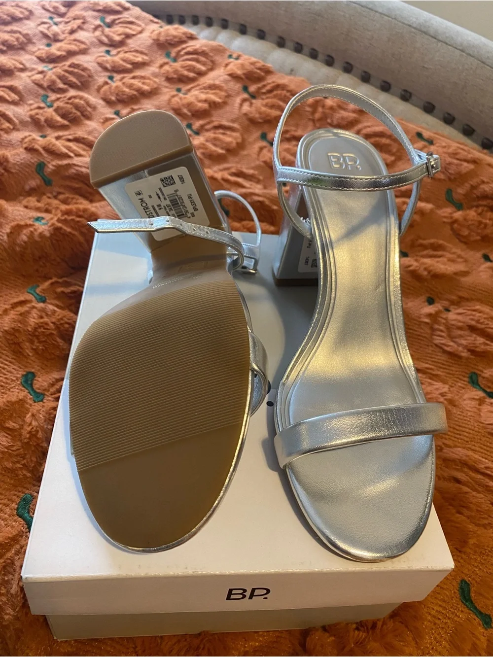 bp Metallic Silver Ankle-Strap Block Heel Sandals for Women